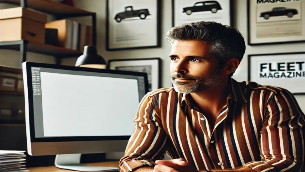 An AI-generated image of a male writer at his desk. 