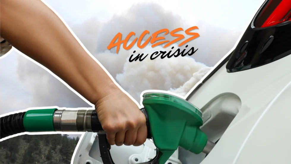 pumping fuel with wildfire smoke in background