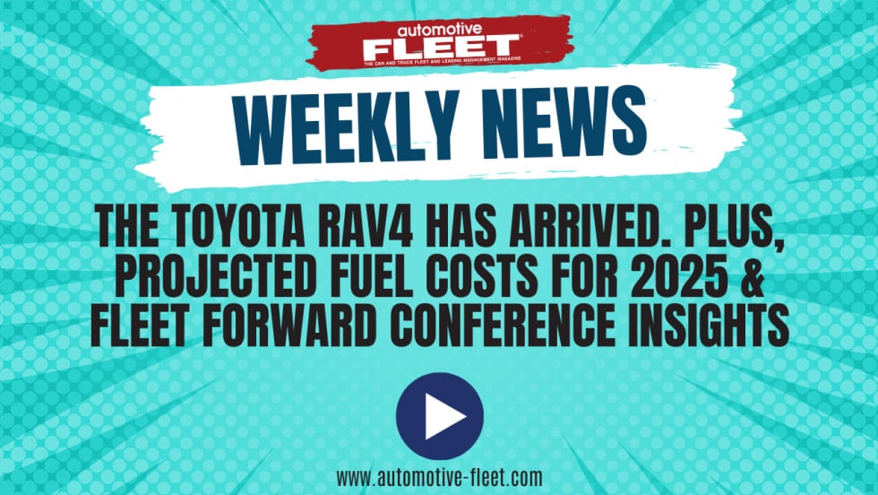 An Automotive Fleet graphic for a weekly news recap with a play button and the website URL at the bottom.