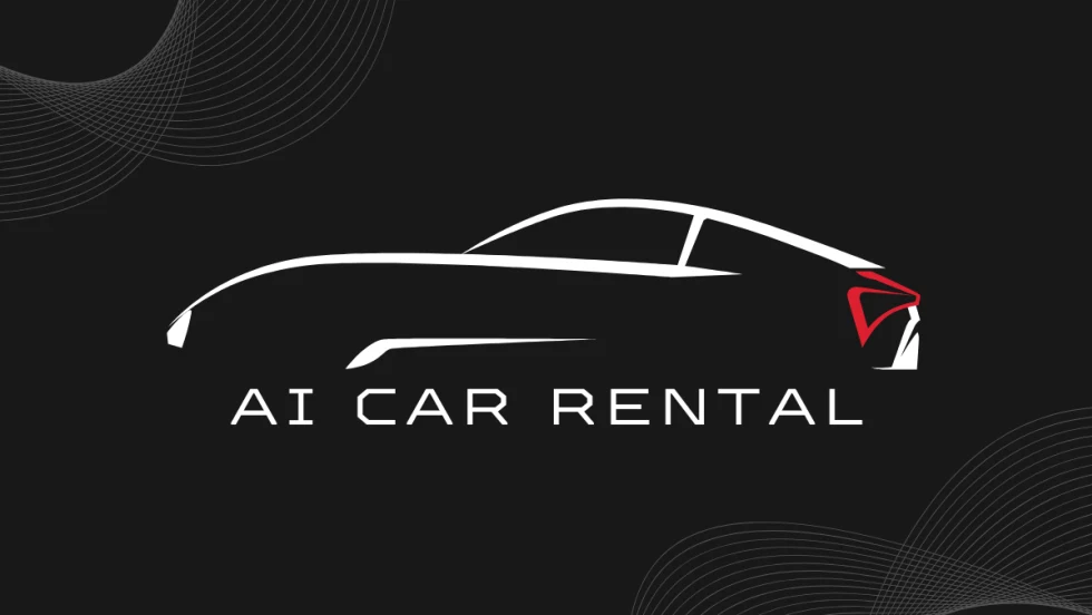 Outline of a futuristic rental car against a black backdrop.
