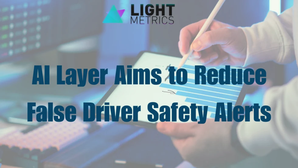 Person using stylus on tablet with dashboard charts, illustrating LightMetrics AI system that filters driver safety alerts to reduce false positives for fleet managers.