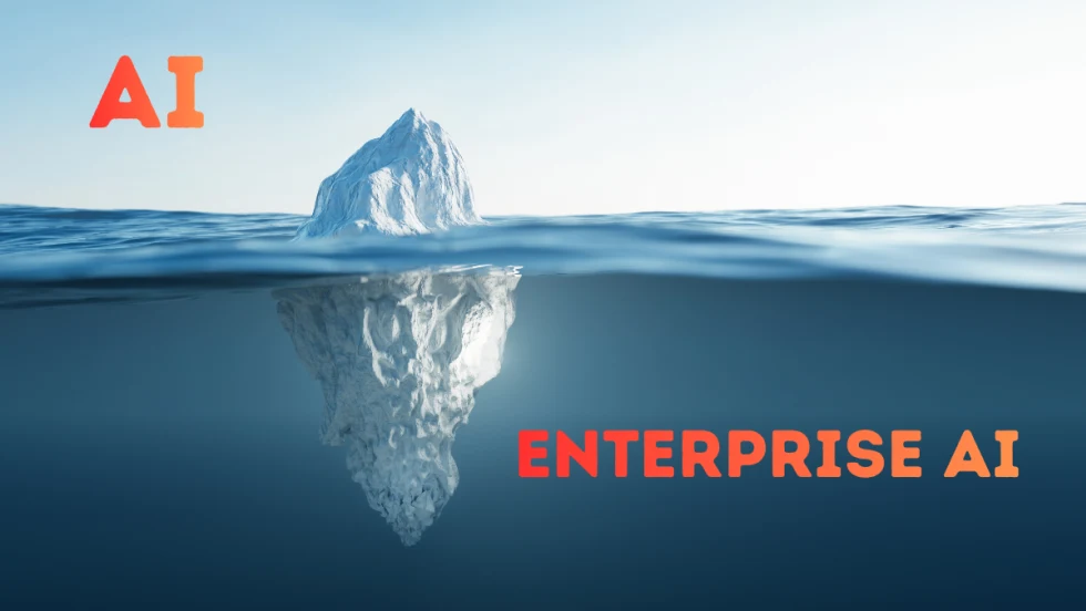 Image of submerged iceberg viewed underwater and above water.