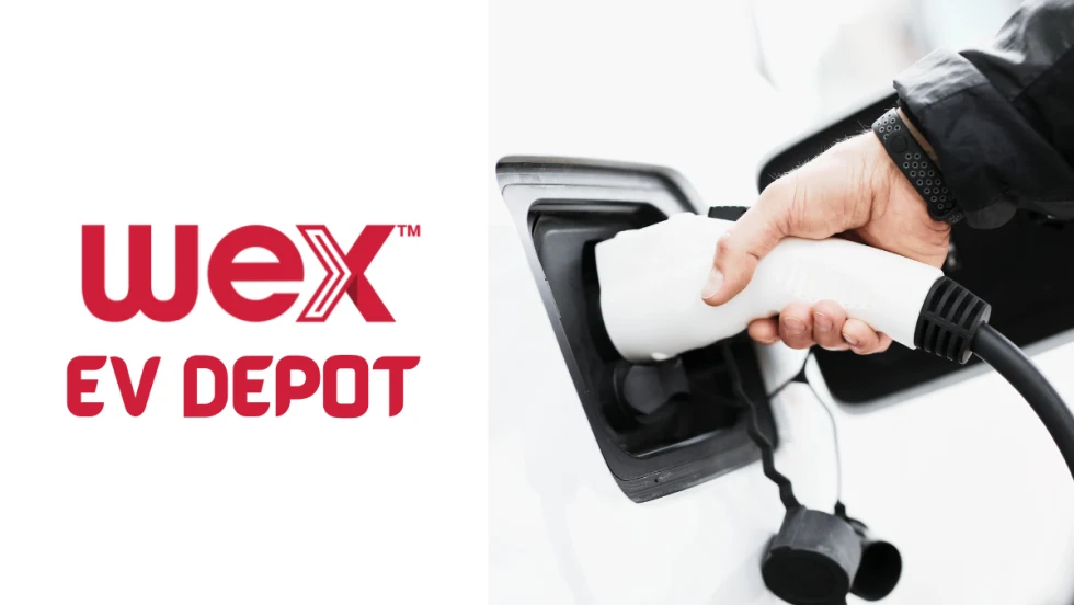 A EV being charged with text reading "WEX EV Depot"