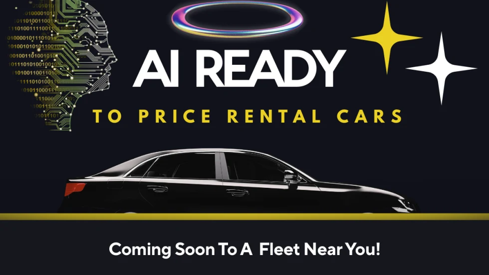 A galaxy-themed AI illustration with a black background that cheekily warns AI is coming to a rental fleet near you