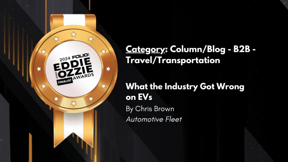 A Black and gold graphic detailing the Automotive Fleet finalist blog for a 2024 Eddie & Ozzie Award.
