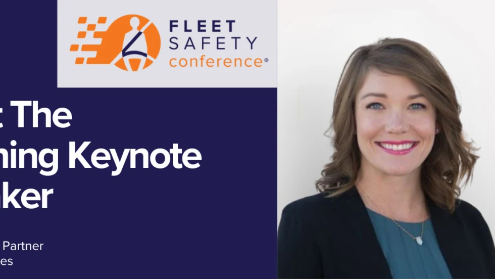 Graphic announcing Cayce Lynch as the opening keynote speaker for the Fleet Safety Conference.