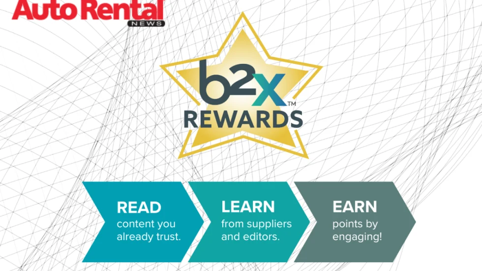 Auto Rental News and b2X Rewards logos.