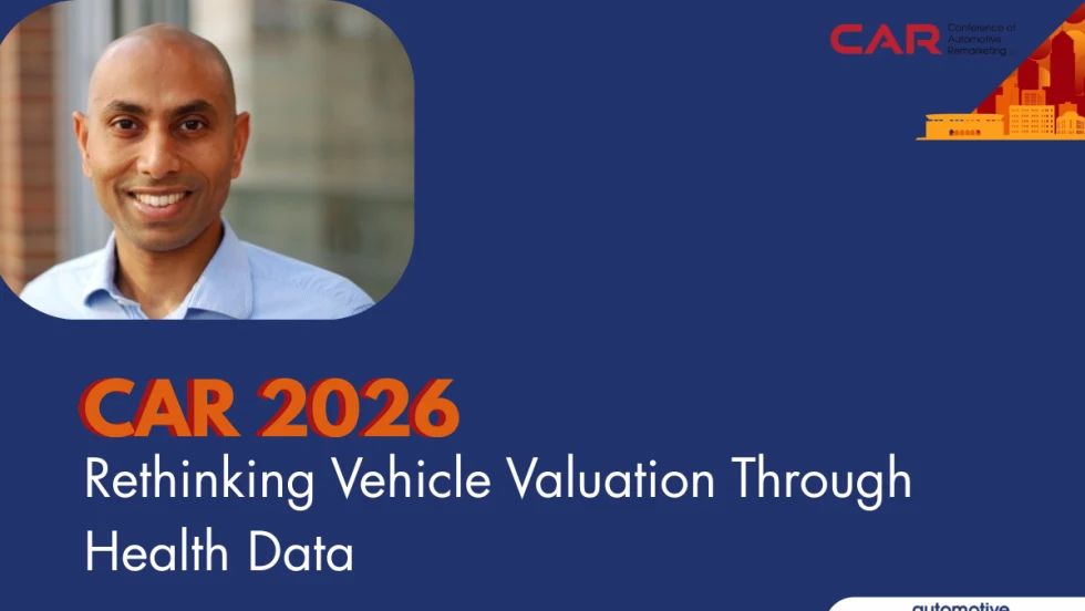 Arun Rajagopalan's, CEO and co-founder of Motorq, headshot is placed above text about the 2026 CAR conference. 
