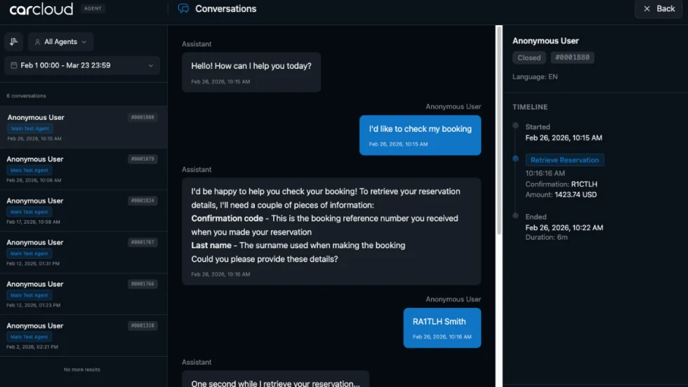 An image of a car rental AI message exchange.
