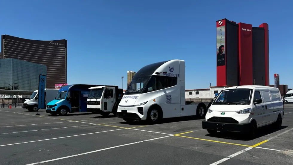 Electric vehicles at a charging station.