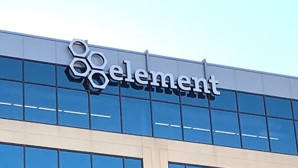 Blue banner photo for Element Mobility against a light blue-sky background. 