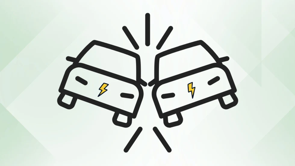 Graphic used with a report on electric and hybrid vehicle collision claims, highlighting industry trends in repair frequency, costs and parts usage as EV adoption grows.