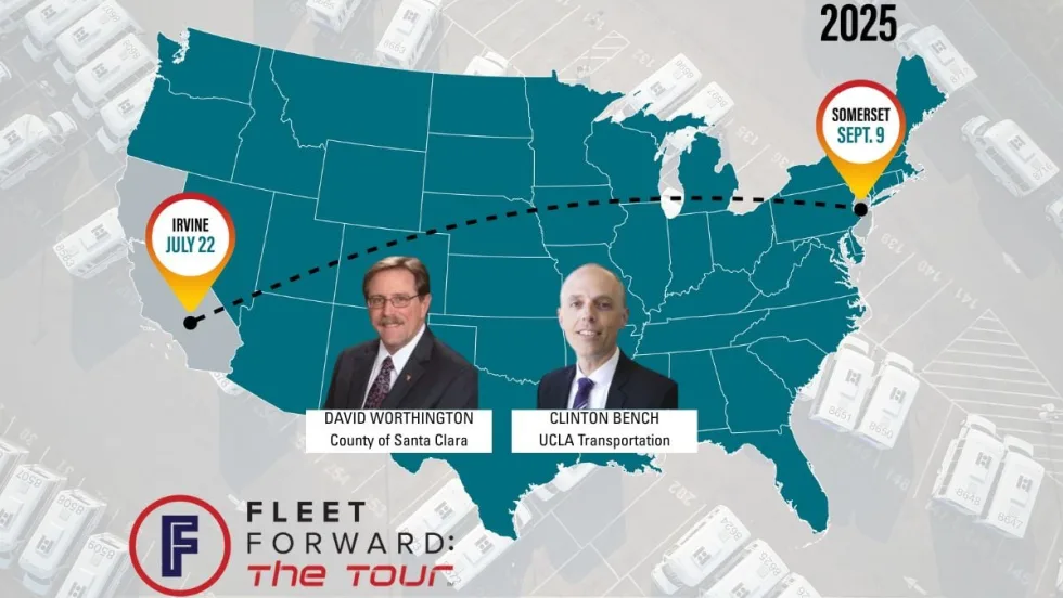A graphic for the Fleet Forward Conference with a picture of David Worthington and Clinton Bench.