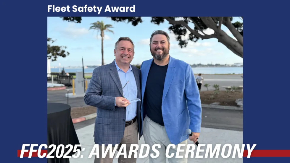 A Fleet Forward conference graphic highlighting the awards ceremony on October 22. Carl Gustafson of Wheels accepts the award for Dan Rossi.