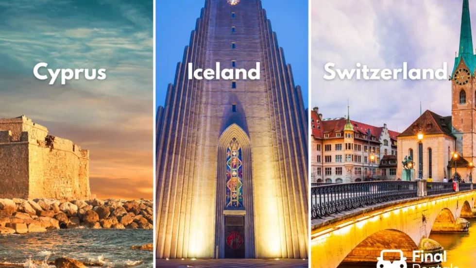Photos of sights from Cyprus, Iceland, and Switzerland.