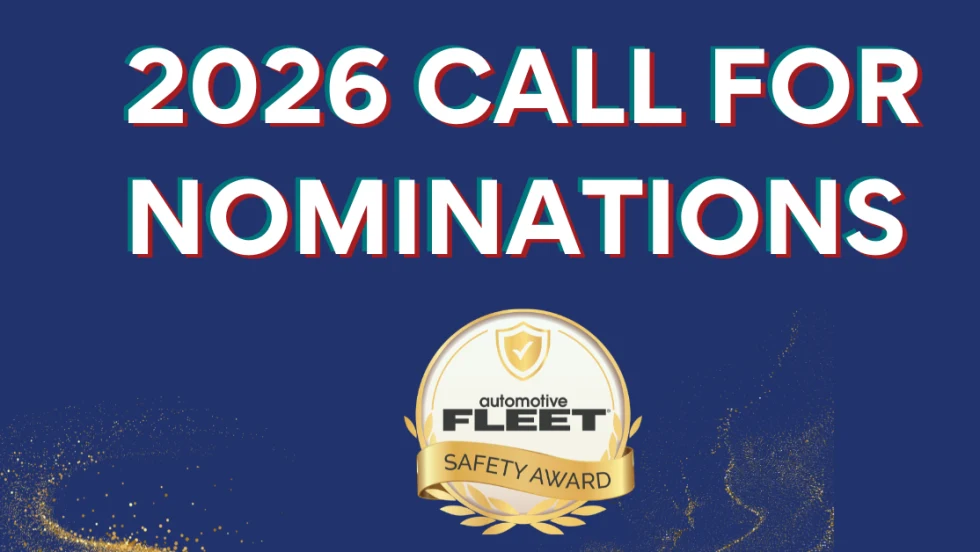 A blue and red Automotive Fleet graphic calling for nominations for the fleet safety award.