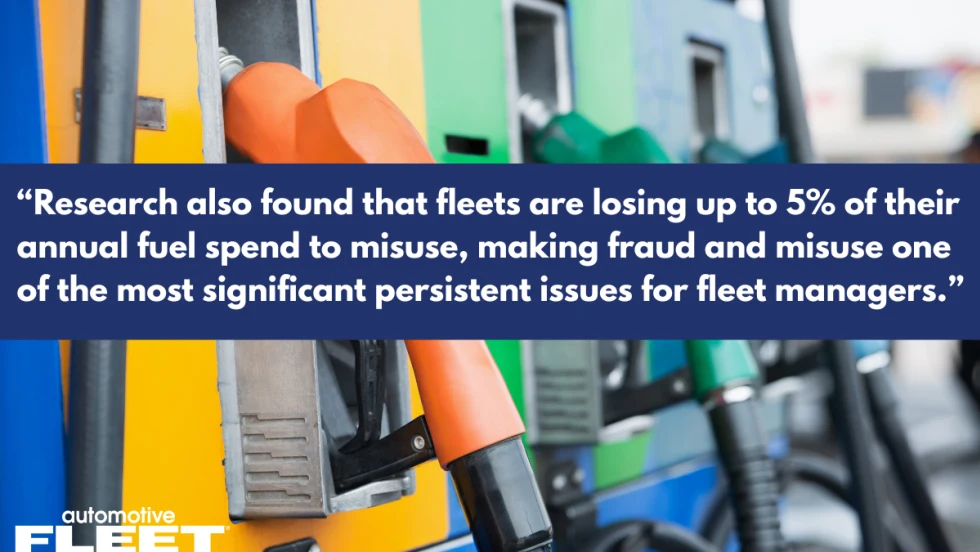 A fuel graphic with overlay text and the quote "
Research also found that fleets are losing up to 5% of their annual fuel spend to misuse."