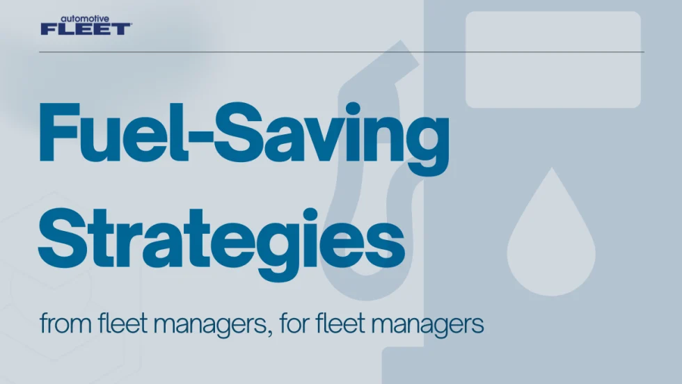 Graphic reading “Fuel-Saving Strategies” with fuel pump and droplet icons, representing fleet management tips on policy, in-network fueling, and maintenance to reduce fuel costs.