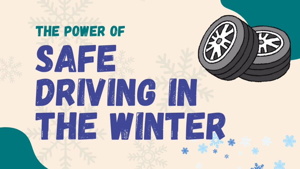 A beige graphic with tires in the right corner highlights safe winter driving.