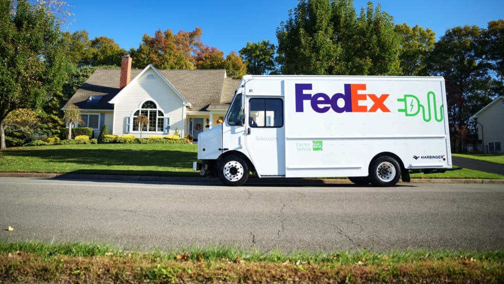 A FedEx truck driving on the road