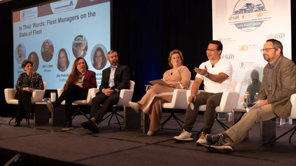 Fleet managers on stage during a roundtable discussion at the Fleet Forward and Safety Conference.