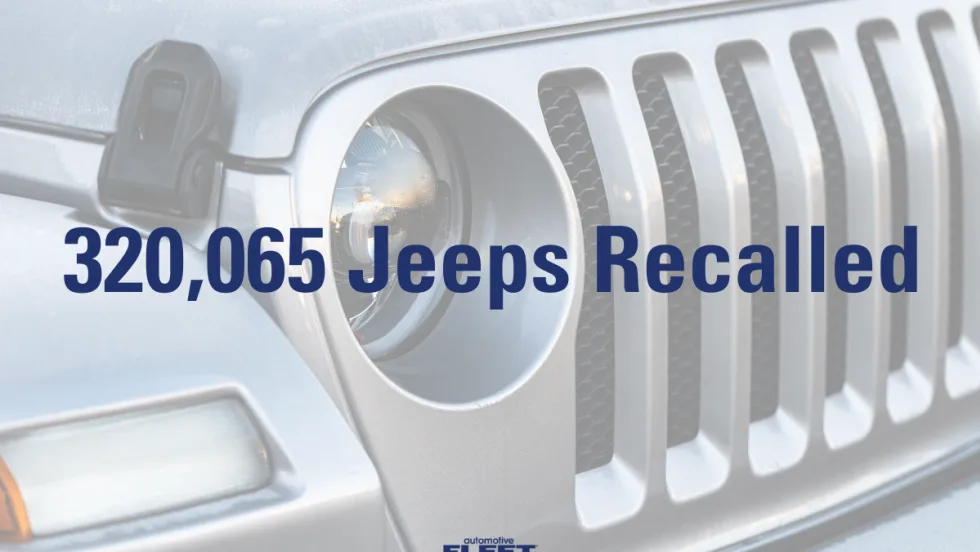 A Jeep graphic announcing over 300,000 recalls due to a fire hazard/