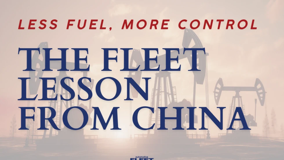 Oil pumpjacks at sunrise with overlay text about China’s fleet electrification, illustrating reduced oil dependence and the impact of EV adoption on global fuel demand.