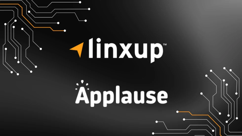 Linxup and Applause logos displayed together in a graphic announcing a partnership integrating fleet safety tracking with employee performance tools.