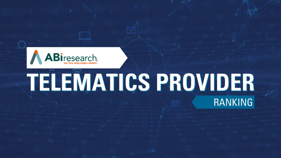 A blue and white graphic with text reading "Telematics Provider Ranking" below ABI Research's logo.