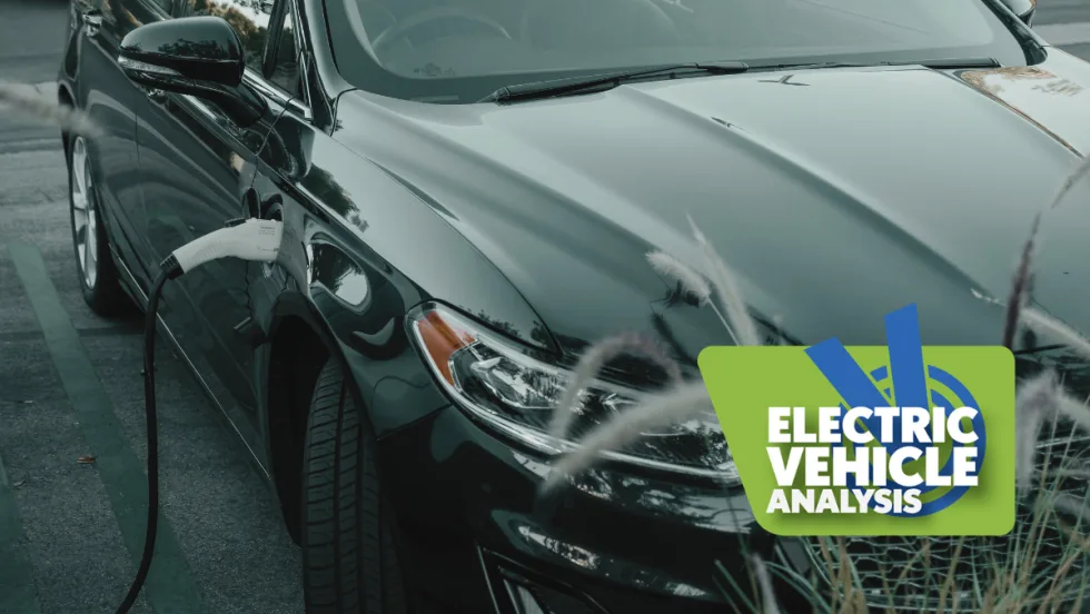A an EV charging with a Vincentric logo that says "Electric Vehicle Analysis"