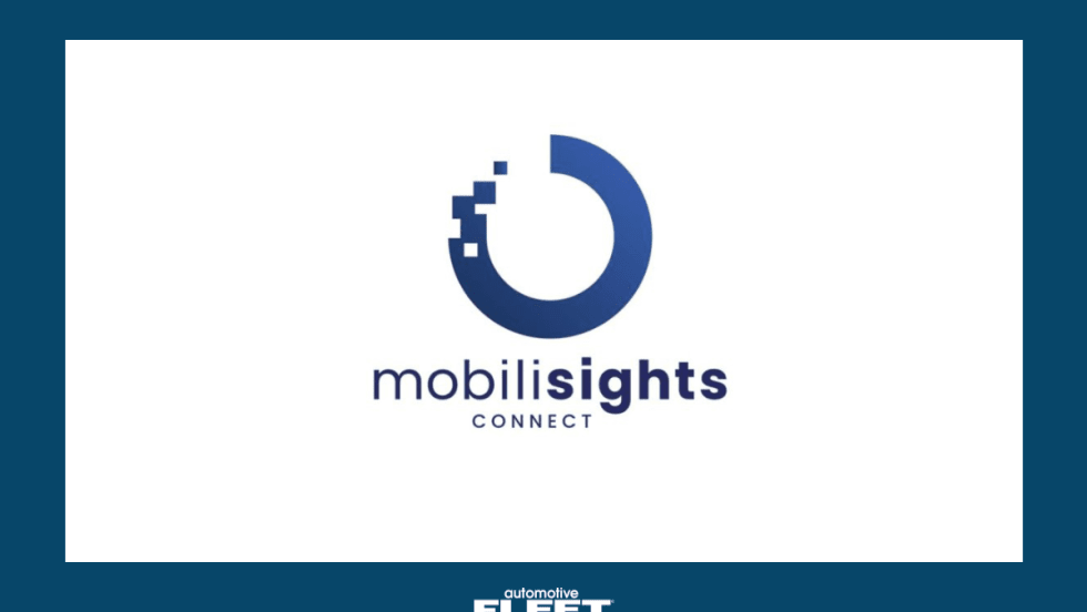 Mobilisights Connect logo on a blue background, representing Stellantis’s connected vehicle data and fleet telematics software platform supporting fleet management and vehicle insights.