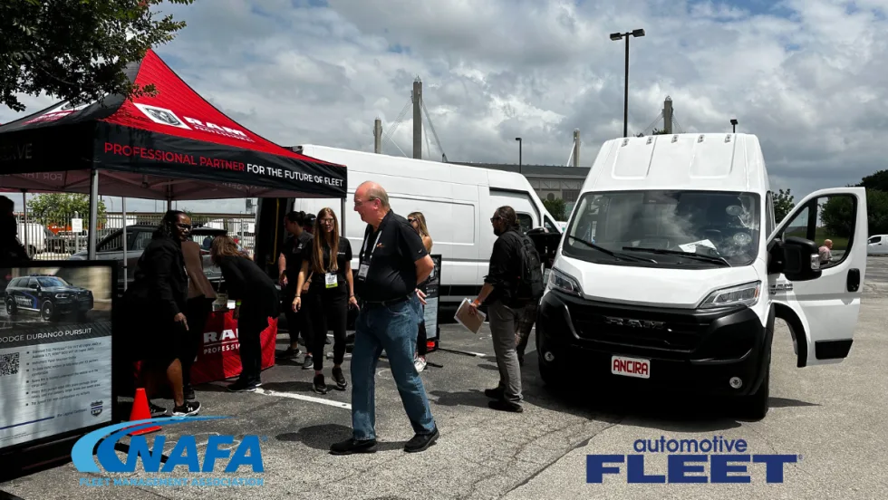 Outdoor ride and drive event with NAFA and Automotive Fleet logos.