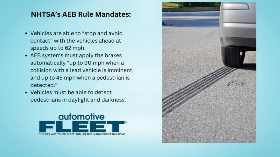 A car wheel with a skid mark and takes outlining a new regulation.