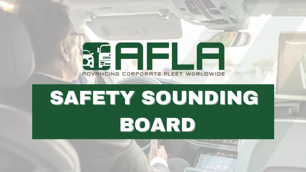 A white and dark green graphic with an AFLA logo and text that reads "Safety Sounding Board"