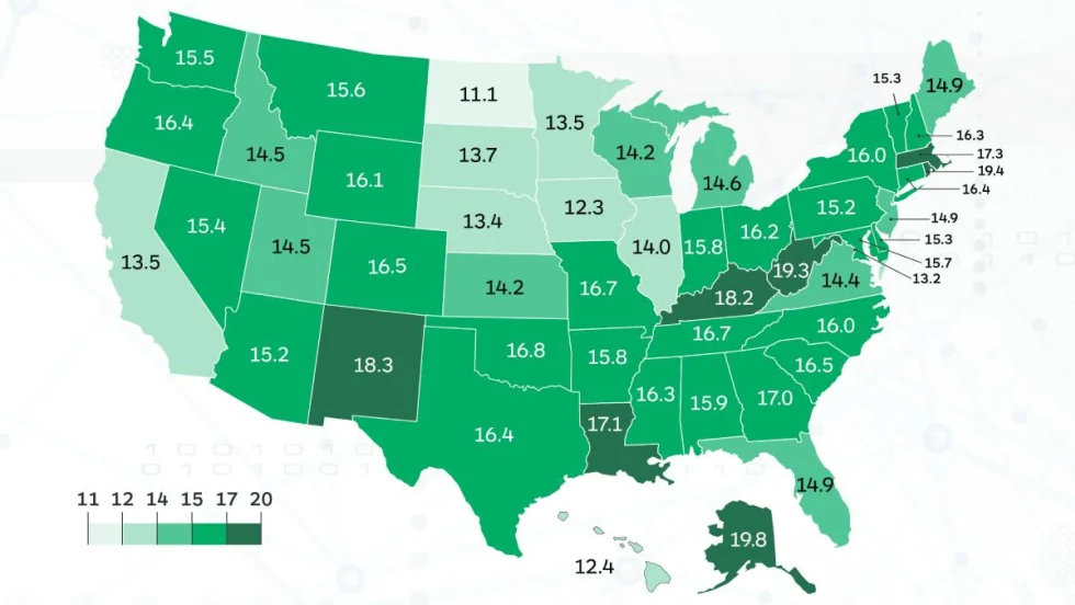 Map of U.S. showing LOR by state.