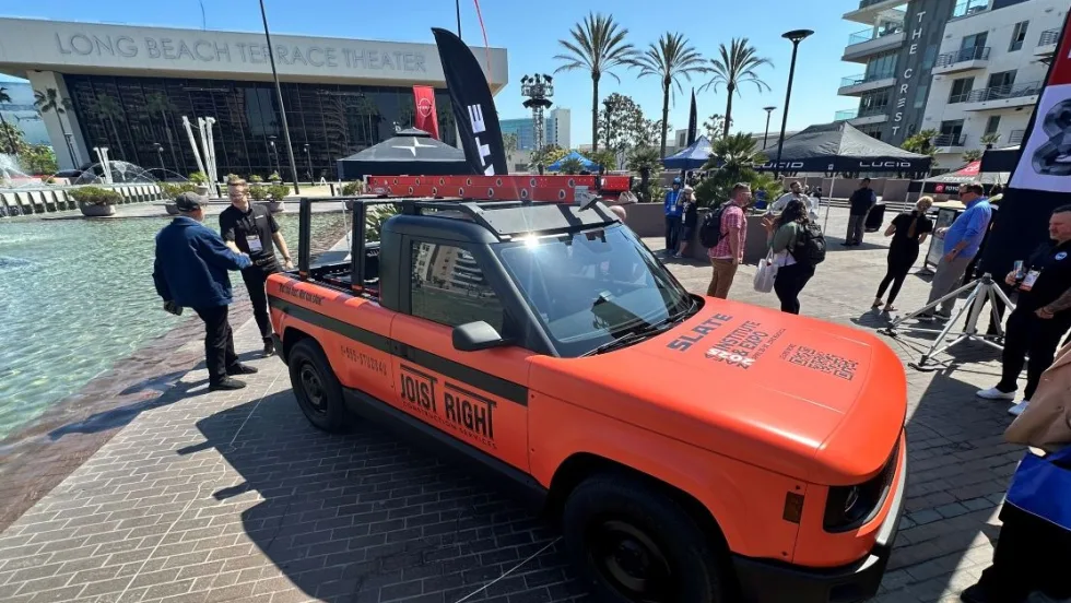 Pickup truck on display at event. 