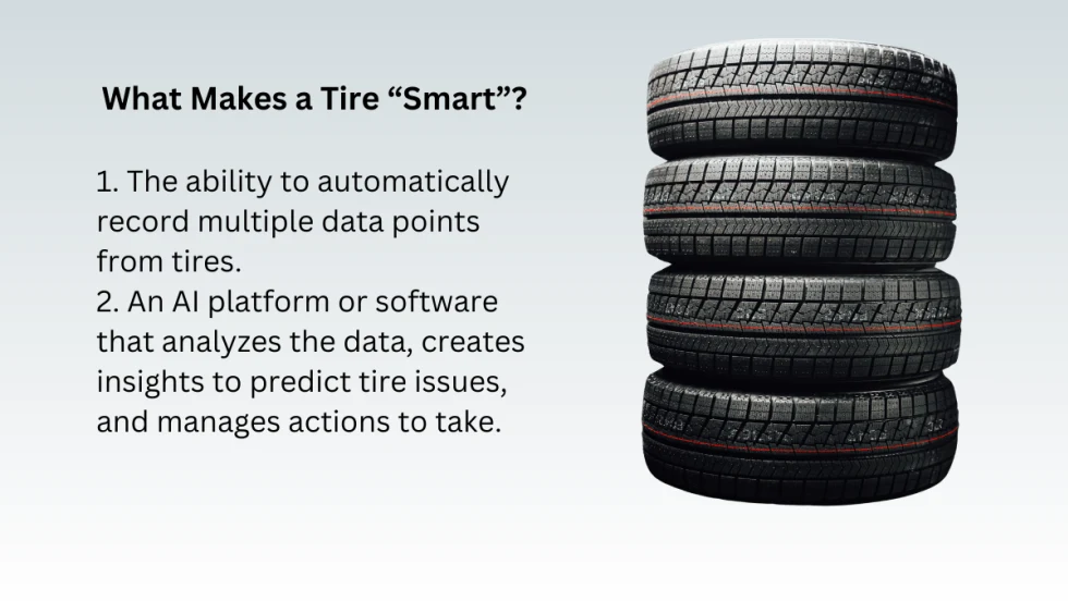 Image of stacked tires and text outlining what makes a smart tire.