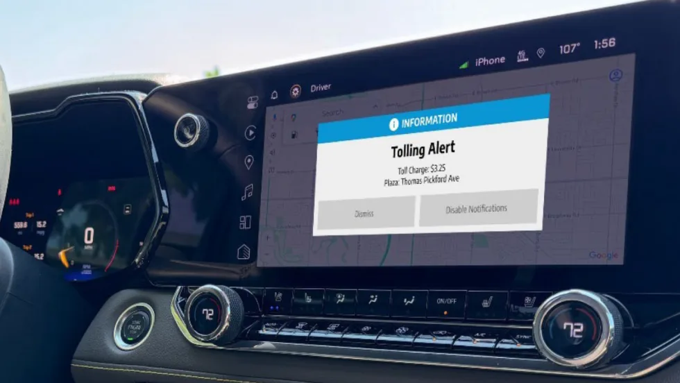 Verra Mobility's interior infotainment screen displaying new tolling technology.