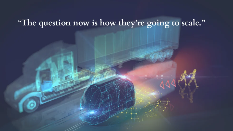 Vector image of driverless truck and van