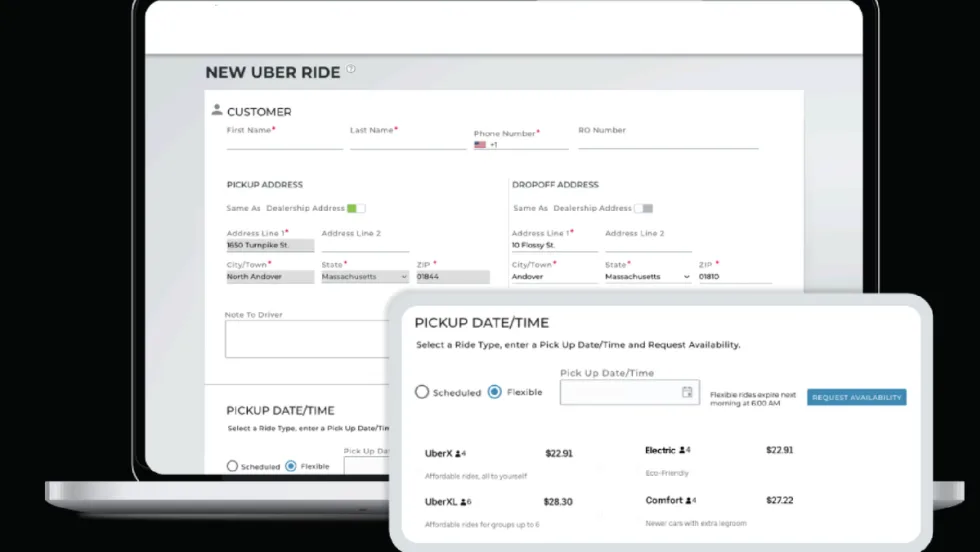 Uber ride reservation pane on a computer screen.