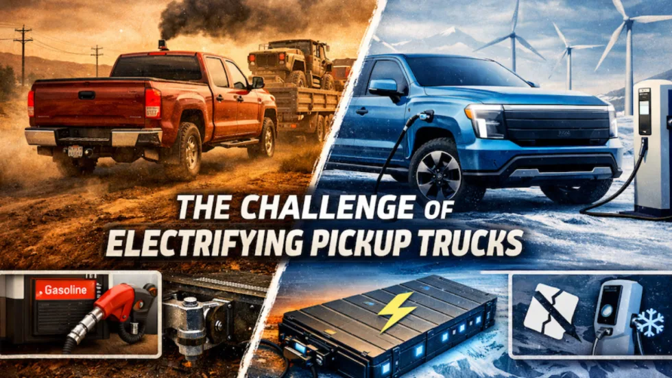  The challenge of electrifying pickup trucks with two vehicles shown for gas or electric