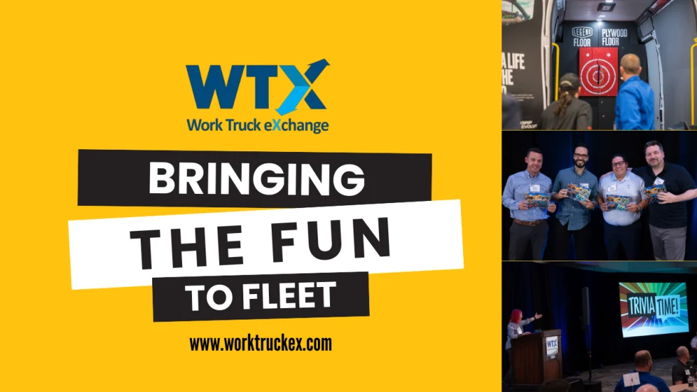 Work Truck Exchange Bringing the Fun to Fleet with axe throwing, four men holding hot wheels, and a trivia lunch. 