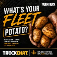 Hands holding several potatoes beneath the headline "What's Your Fleet Potato?" illustrating how simple, unexpected ideas can create meaningful impact in fleet management.