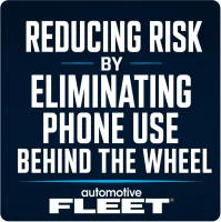 A blue and white Automotive Fleet podcast logo