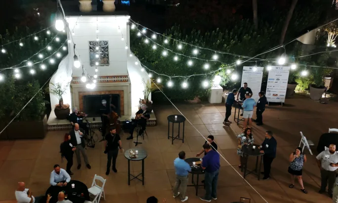 Overhead view of a night social event.