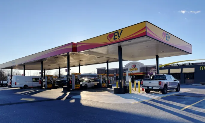EV charging area with canopy at Love's.