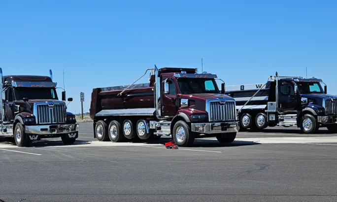 Western Star 47X and 49X trucks parked at Daimler Truck North America’s Madras proving grounds for the 2025 Star Nation Experience.