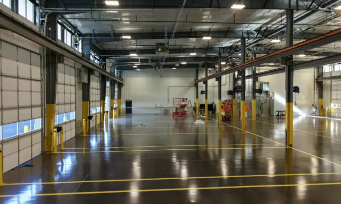 Service bays inside a truck dealer.