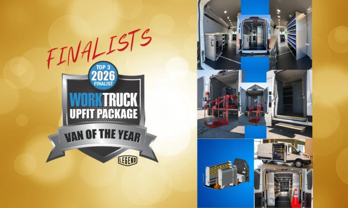 Collage of van upfit finalists showing mobile command stations, cleaning-focused layouts, and irrigation-ready storage systems built for commercial fleet use.