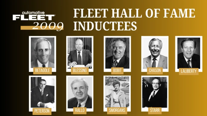 2009 Fleet Hall of Fame inductees Bob Betagole, John Blessing, Ed Bobit, Stan Chason, Dennis LaLiberty, Duane Peterson, Jim Rallo, Helen Smorgans, and Pat Starr.